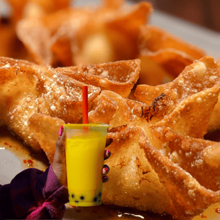 Boba Tea with Fried Wontons