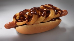 Signature Lord of the Rings Hot Dog from Pink's - photo courtesy of The Southington Observer