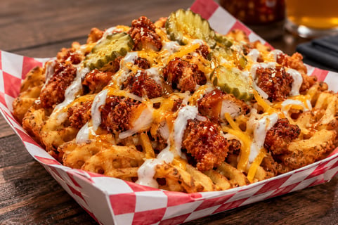 Loaded Nashville Hot Chicken Waffle Fries