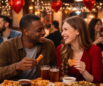 Valentines Day in Restaurant - Eating Fried Food