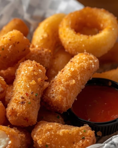 mozzarella sticks and onion rings